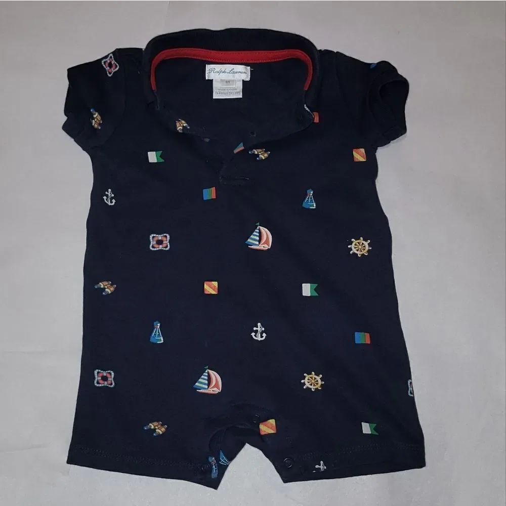 Ralph Lauren Infant Boys One Piece Sail Ocean Boat Romper Size 6 Months